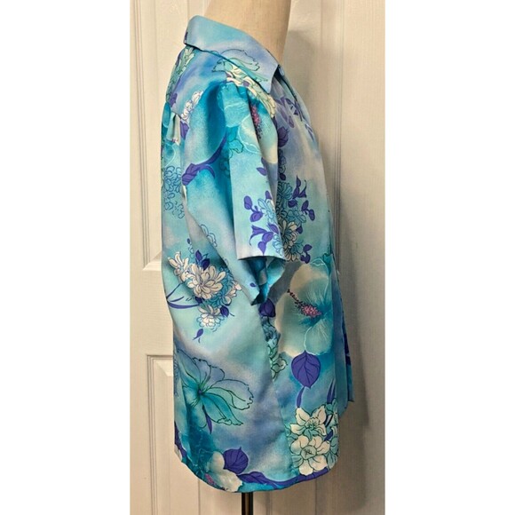 Vintage 70s HAWAII NEI Men's Size Med Hawaiian Shirt Blue White Purple Floral - Picture 4 of 7